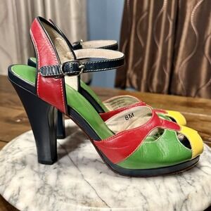Re-Mix Classic Vintage Footwear CARNIVAL Multi Leather Shoes Pumps Heels Sz 8